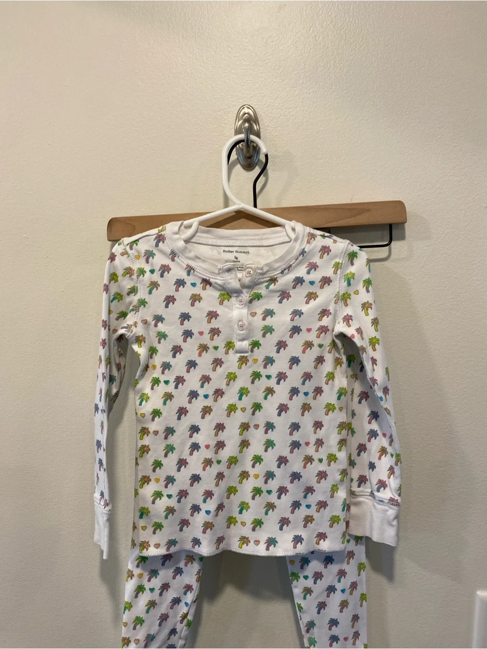Roller Rabbit palm tree print pajama set size 4t 100% Pima cotton